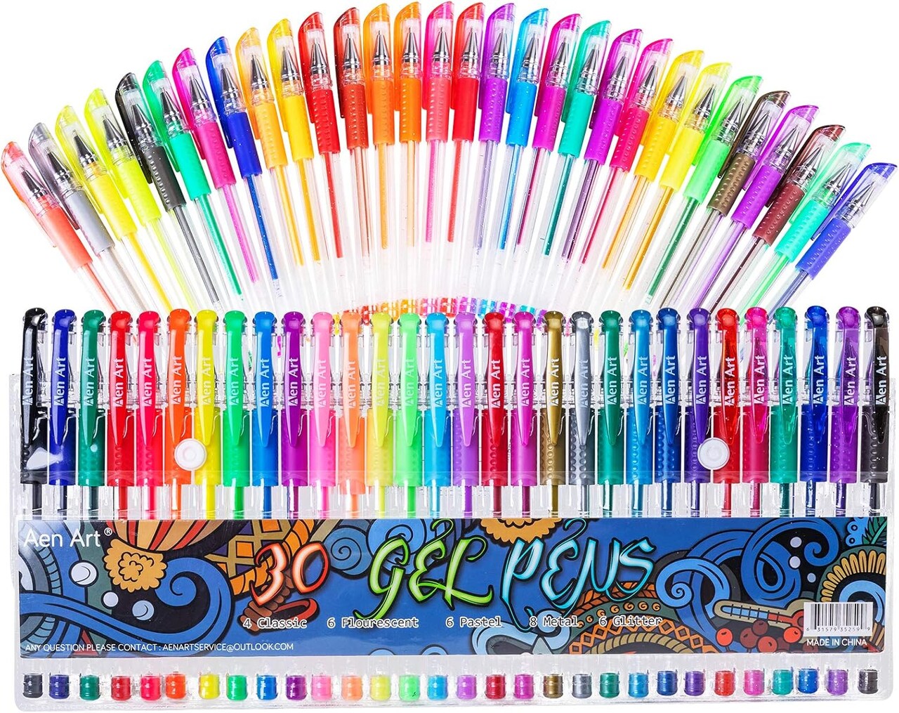 30 Colors Fine Point Gel Marker Pen with 40% More Ink,Gel Pens for Adult Coloring Books